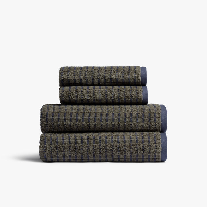 2+2 Organic Ladder Stripe Bath Bundle - Moss and Dusk