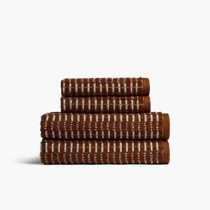 2+2 Organic Ladder Stripe Bath Bundle - Tobacco and Cream