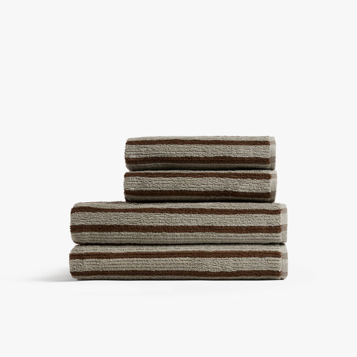 2+2 Organic Resort Stripe Bath Bundle - Moss with Java