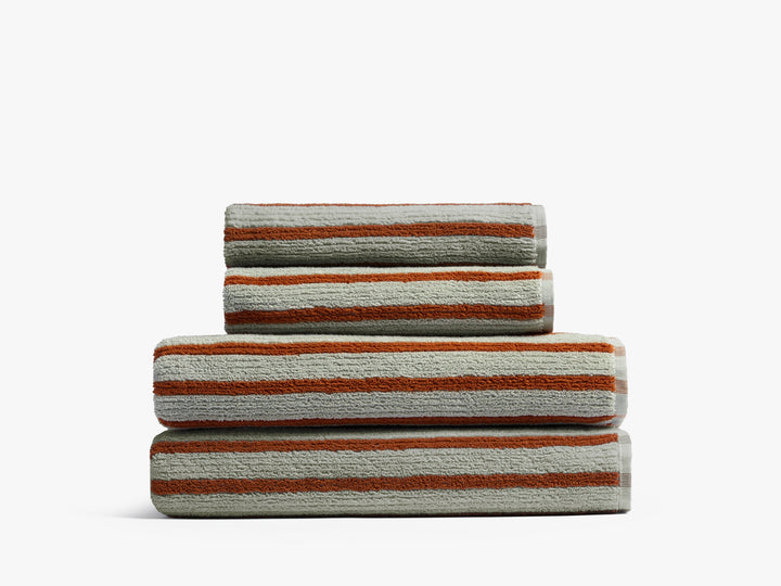 2+2 Organic Resort Stripe Bath Bundle - Sage with Russet