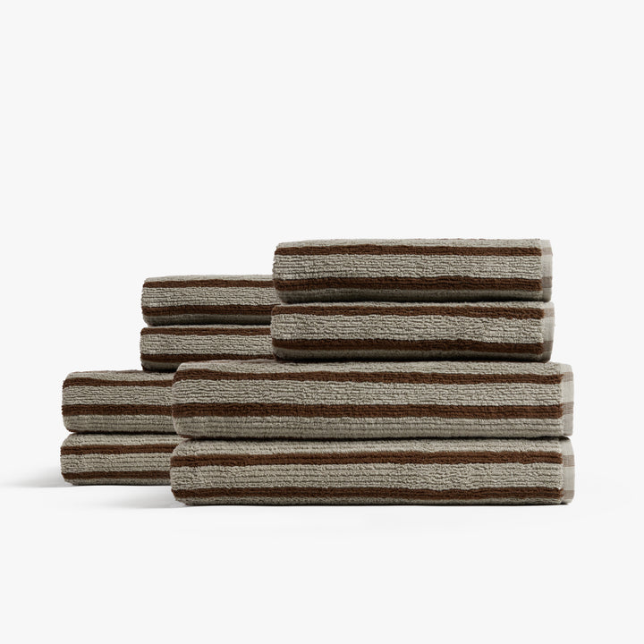 4+4 Organic Resort Stripe Bath Bundle - Moss with Java