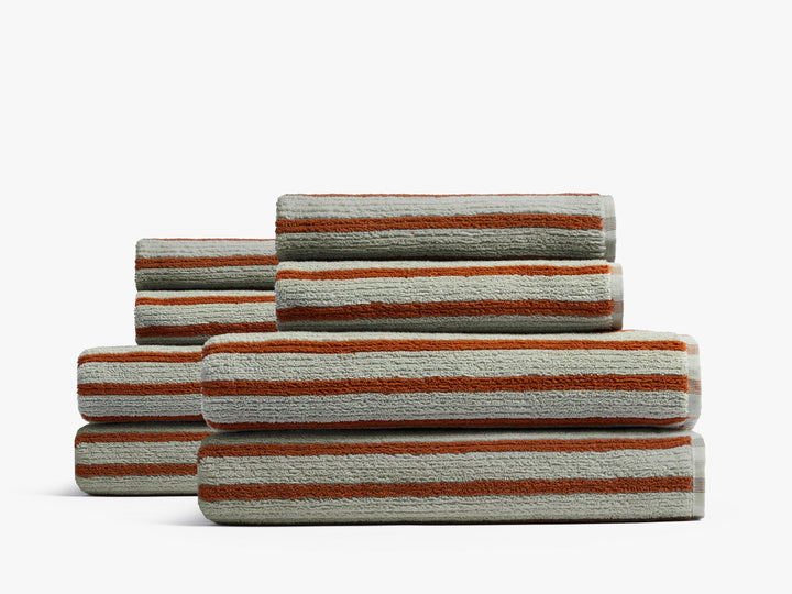 4+4 Organic Resort Stripe Bath Bundle - Sage with Russet