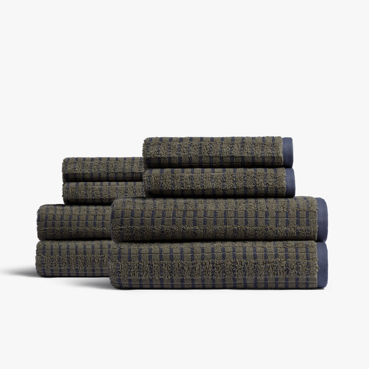 4+4 Organic Ladder Stripe Bath Bundle - Moss and Dusk
