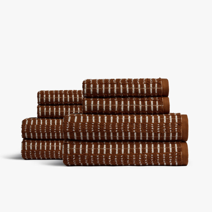 4+4 Organic Ladder Stripe Bath Bundle - Tobacco and Cream