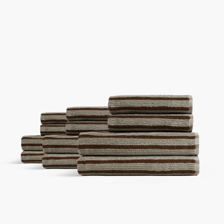 6+6 Organic Resort Stripe Bath Bundle - Moss with Java