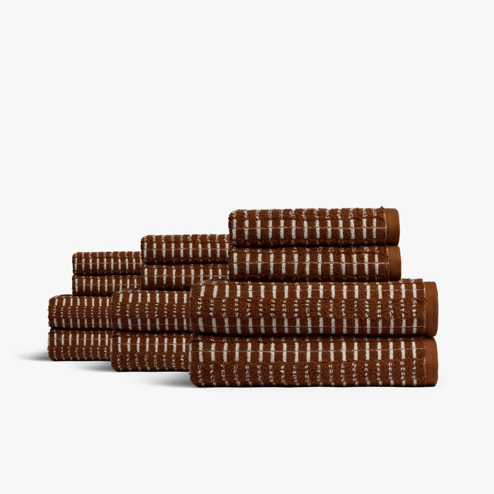 6+6 Organic Ladder Stripe Bath Bundle - Tobacco and Cream