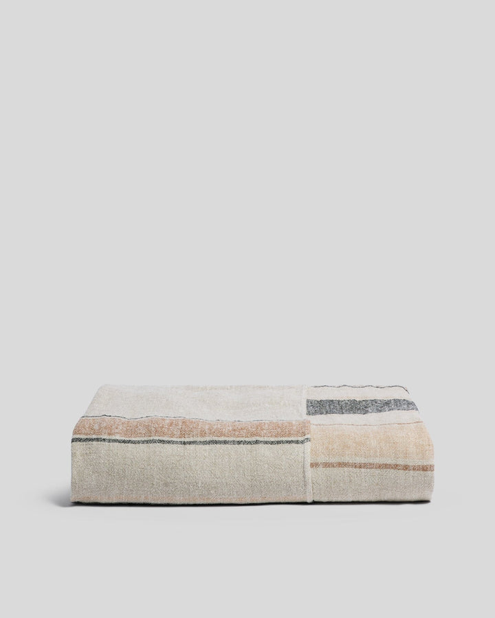 Heritage Linen Bed Cover (Natural Stripe Warm)