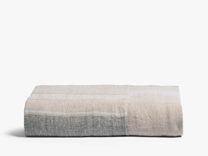 Heritage Linen Bed Cover (Natural Stripe Cool)