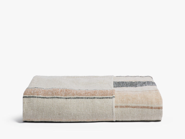 Heritage Linen Bed Cover (Natural Stripe Warm)