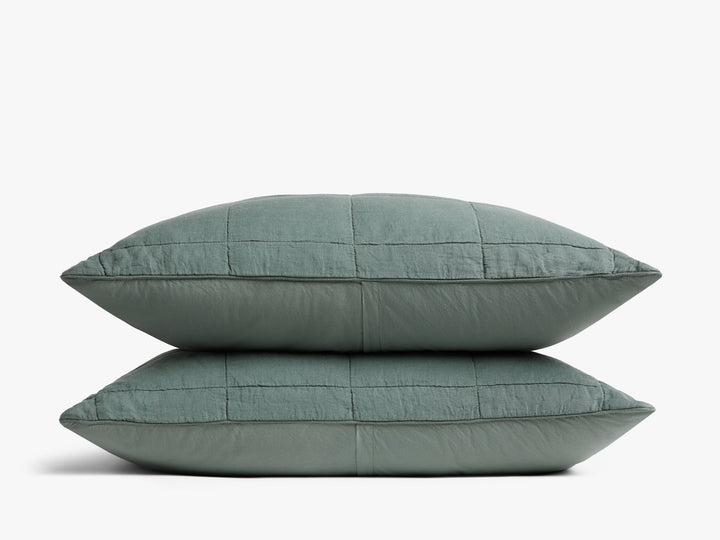 Linen Box Quilted Sham Set (Agave)