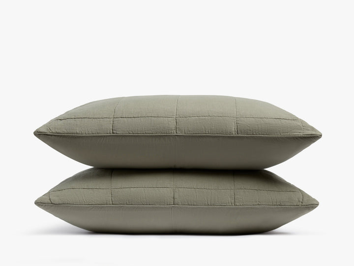 Linen Box Quilted Sham Set (Moss)