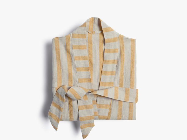 Linen Stripe Robe (Natural with Yellow)
