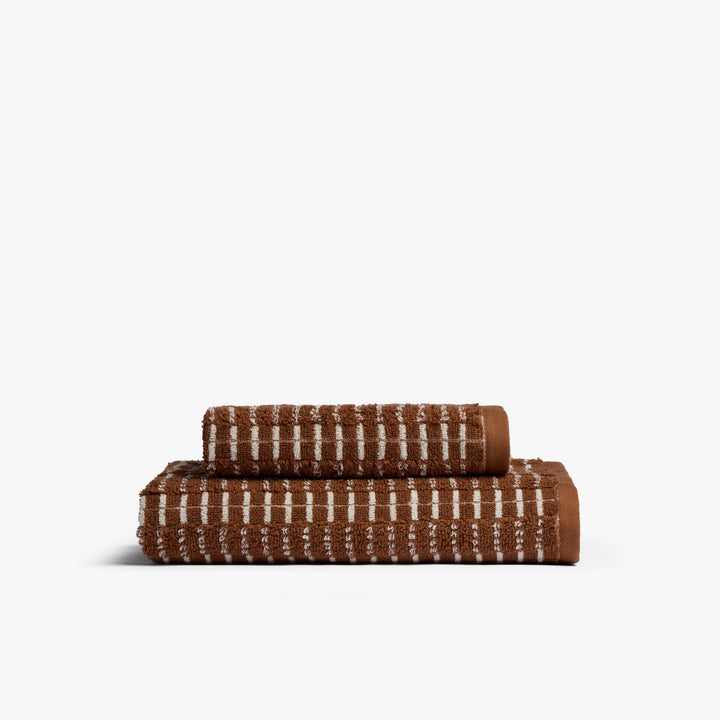 Organic Ladder Stripe Towels (Tobacco and Cream)