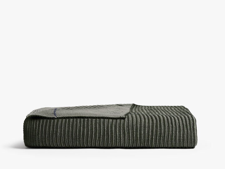 Organic Two Tone Rib Knit Throw (Moss and Evergreen)