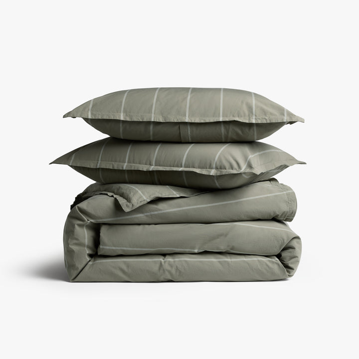 Percale Duvet Cover Set - Moss Stripe K/CK