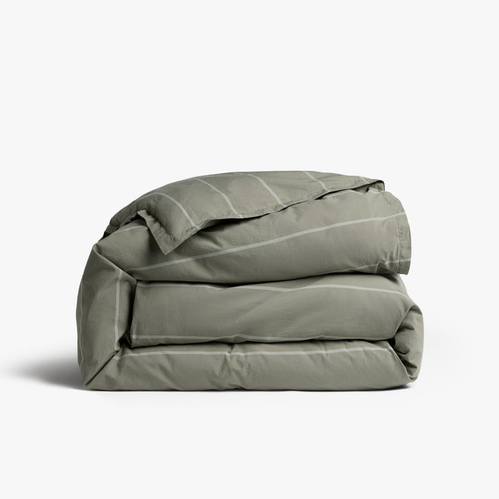 Percale Duvet Cover (Moss Stripe)