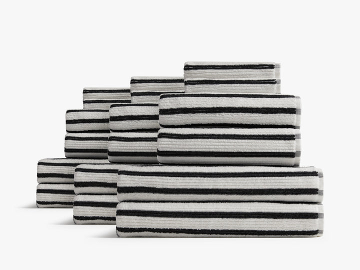 6+6 Organic Resort Stripe Bath Bundle - Plaster with Soft Black