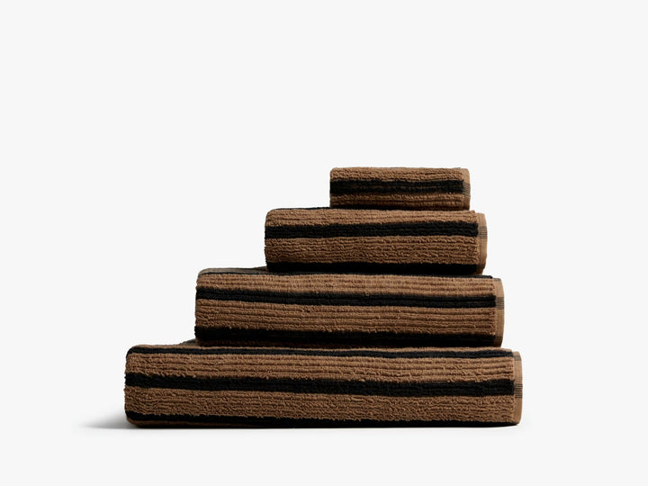 Organic Resort Stripe Towels (Camel with Soft Black)
