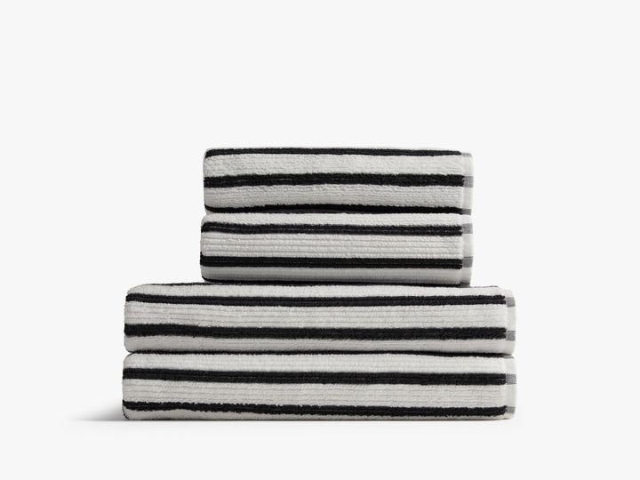 2+2 Organic Resort Stripe Bath Bundle - Plaster with Soft Black