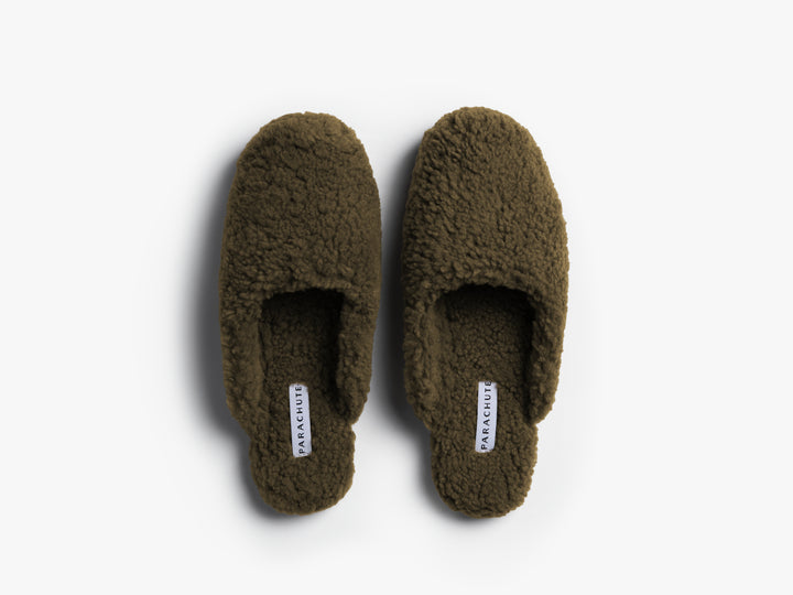 Shearling Wool Lounge Slippers (Olive)