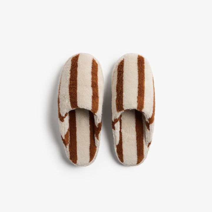 Terry Stripe Slippers (Bone and Tobacco)