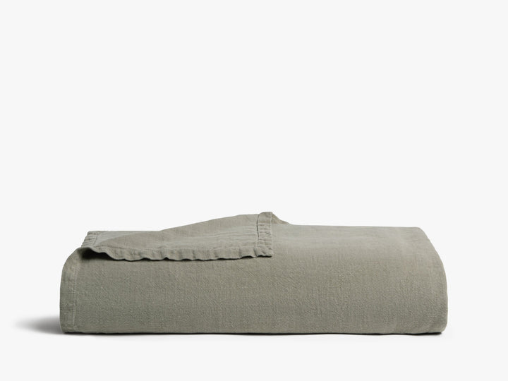 Vintage Linen Bed Blanket (Moss)