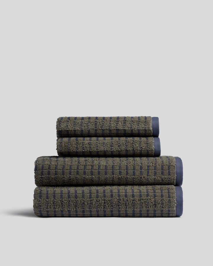 2+2 Organic Ladder Stripe Bath Bundle - Moss and Dusk