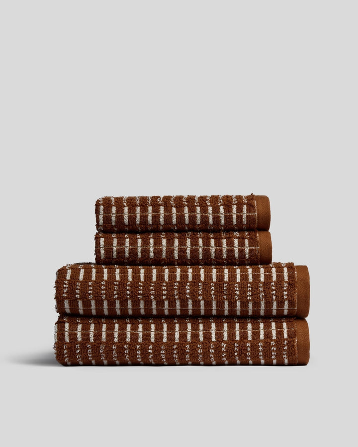 2+2 Organic Ladder Stripe Bath Bundle - Tobacco and Cream