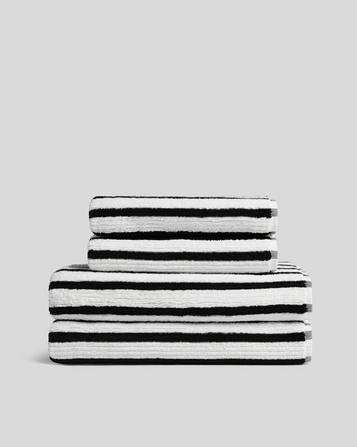 2+2 Organic Resort Stripe Bath Bundle - Plaster with Soft Black
