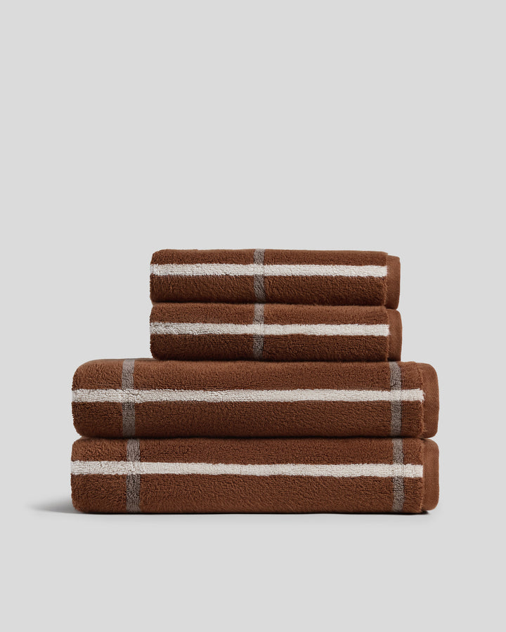 2+2 Organic Plush Bath Bundle - Tobacco Windowpane