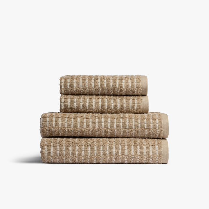 2+2 Organic Ladder Stripe Bath Bundle - Toast and Natural