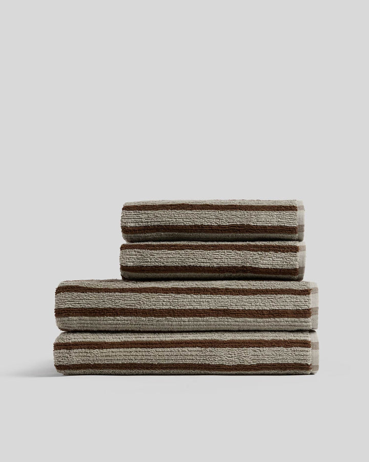 2+2 Organic Resort Stripe Bath Bundle -  Moss with Java