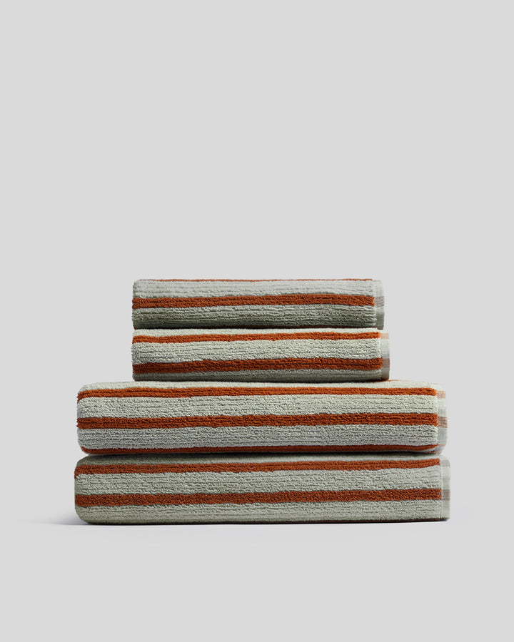 2+2 Organic Resort Stripe Bath Bundle -  Sage with Russet