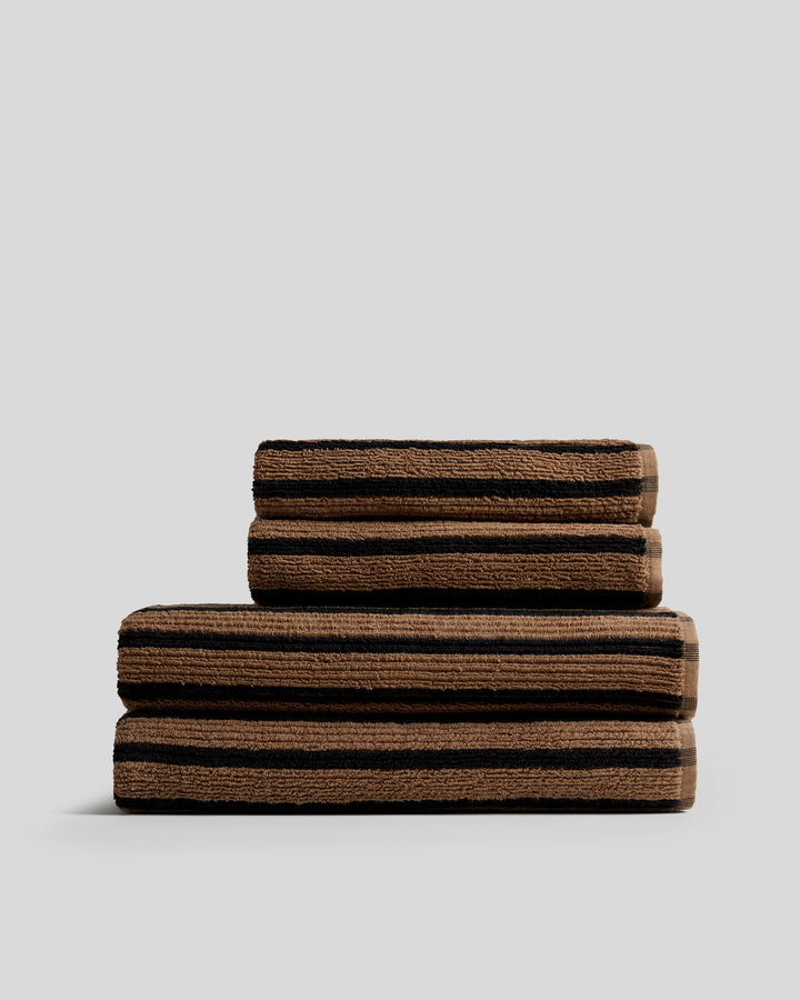 2+2 Organic Resort Stripe Bath Bundle - Camel with Soft Black