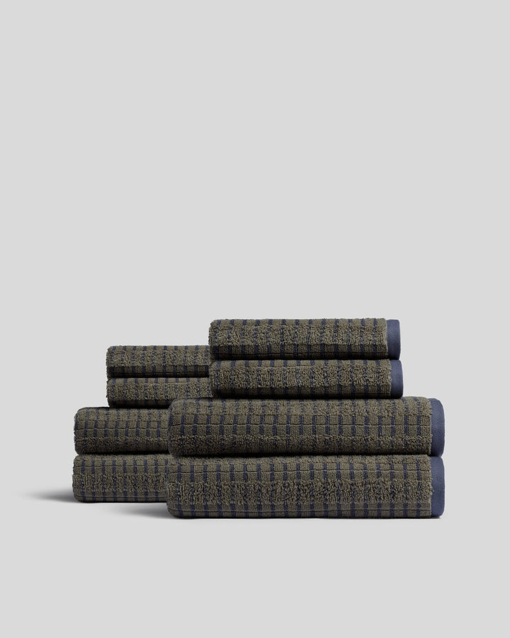 4+4 Organic Ladder Stripe Bath Bundle - Moss and Dusk