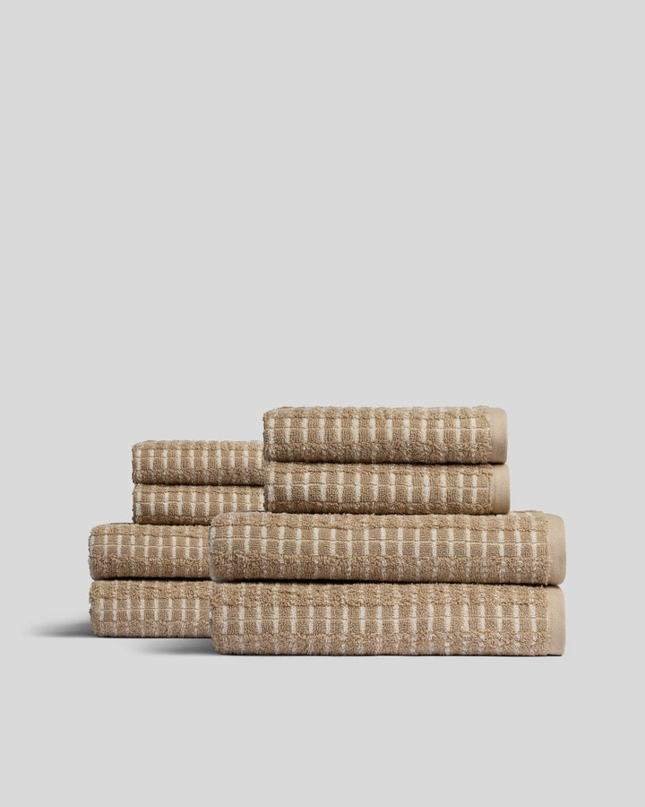 4+4 Organic Ladder Stripe Bath Bundle - Toast and Natural