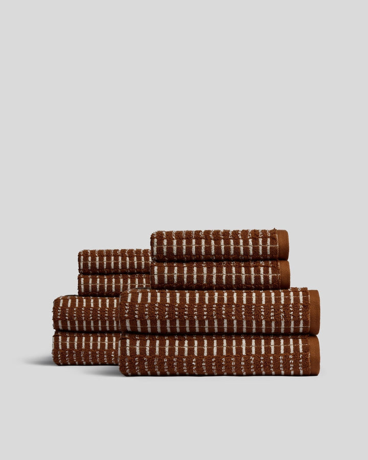 4+4 Organic Ladder Stripe Bath Bundle - Tobacco and Cream