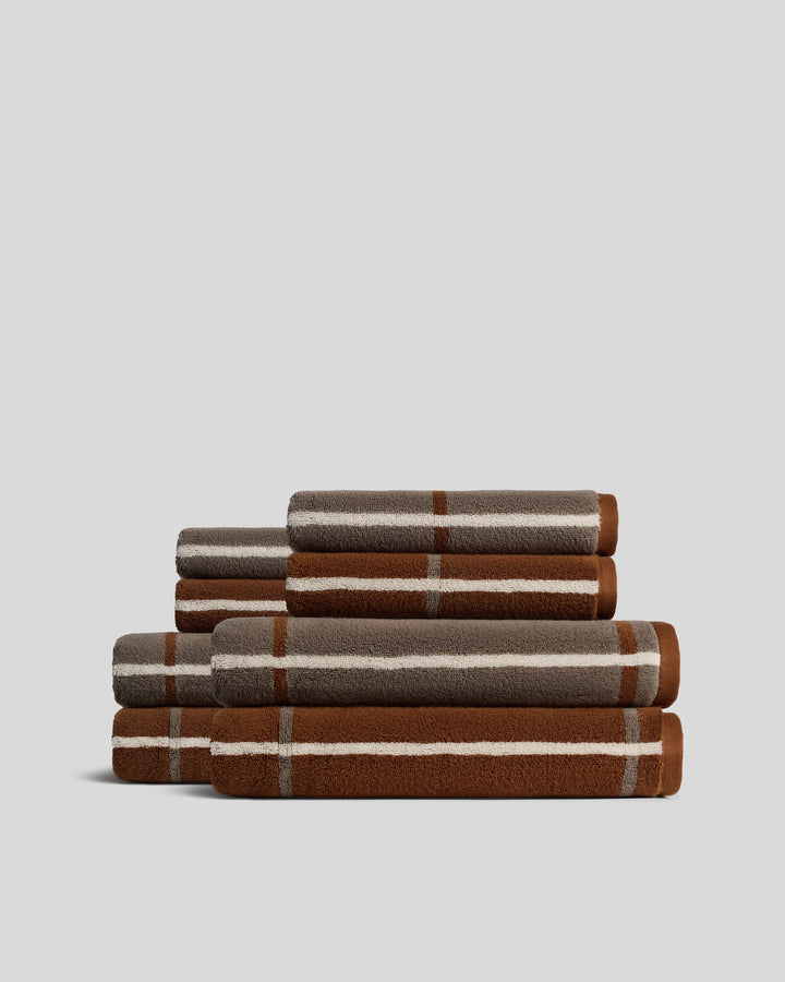 4+4 Organic Plush Bath Bundle - Tobacco Windowpane