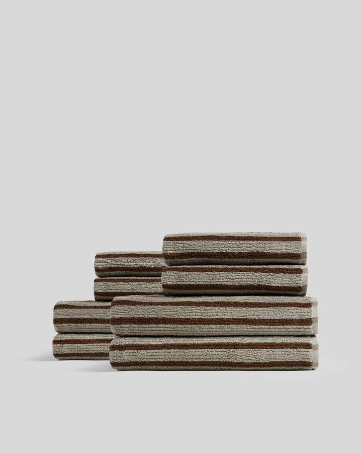 4+4 Organic Resort Stripe Bath Bundle - Moss with Java