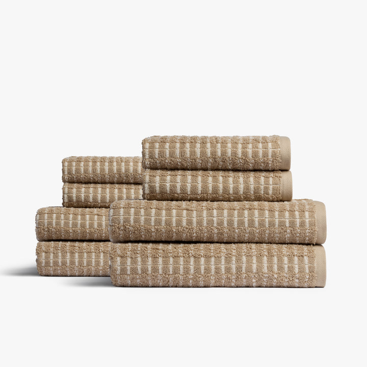 4+4 Organic Ladder Stripe Bath Bundle - Toast and Natural