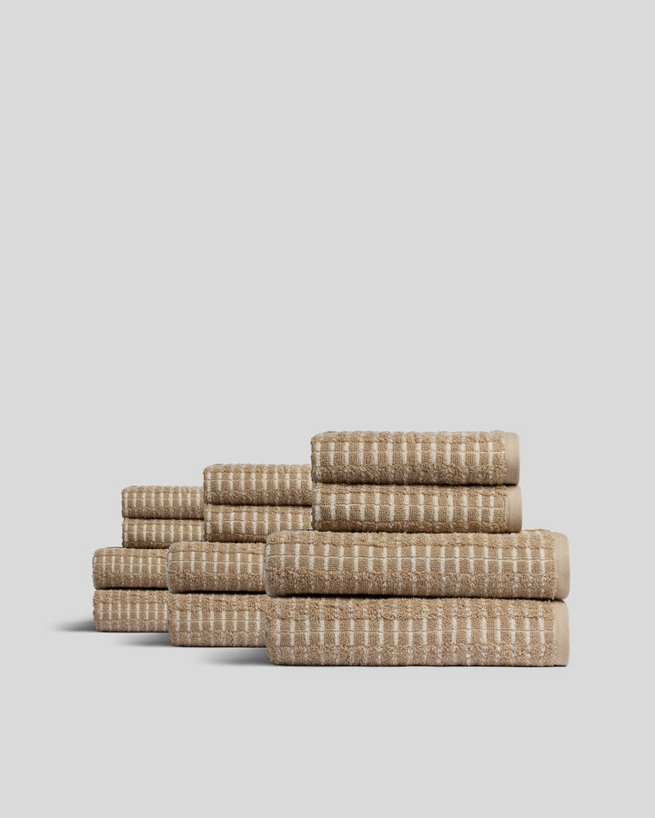 6+6 Organic Ladder Stripe Bath Bundle - Toast and Natural