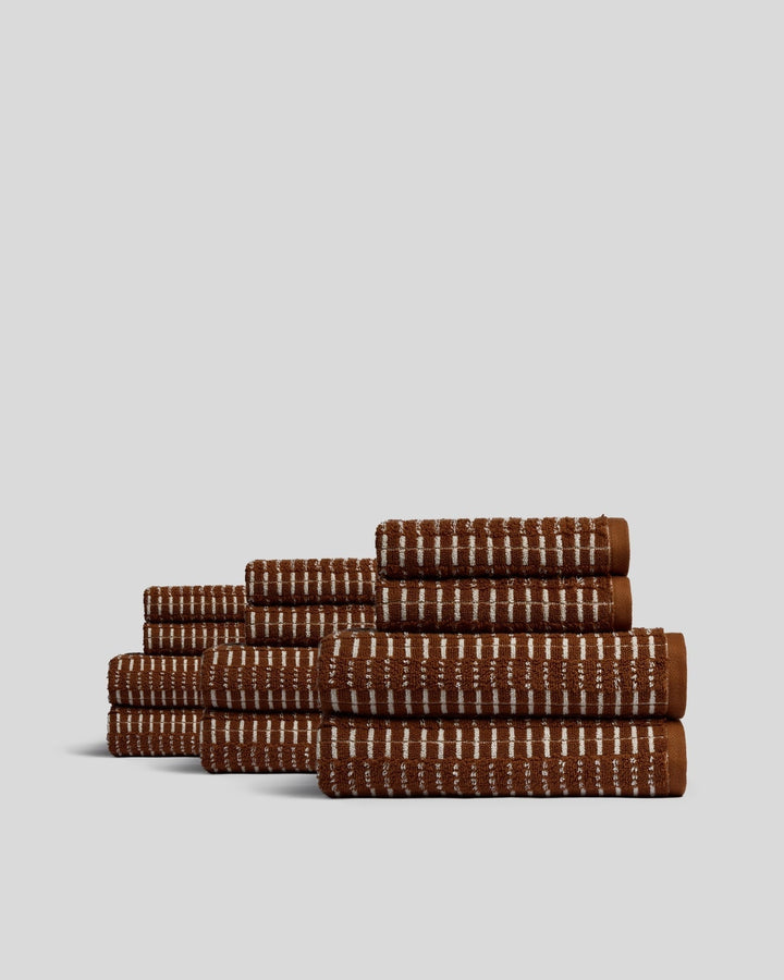 6+6 Organic Ladder Stripe Bath Bundle - Tobacco and Cream