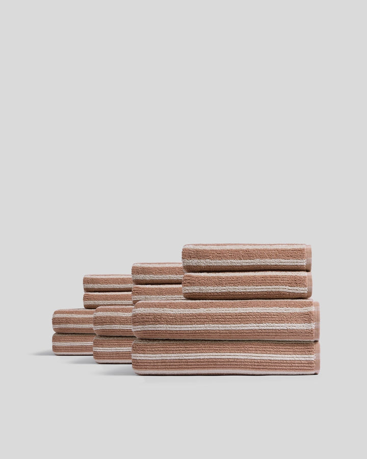 6+6 Organic Resort Stripe Bath Bundle -  Adobe with Butter