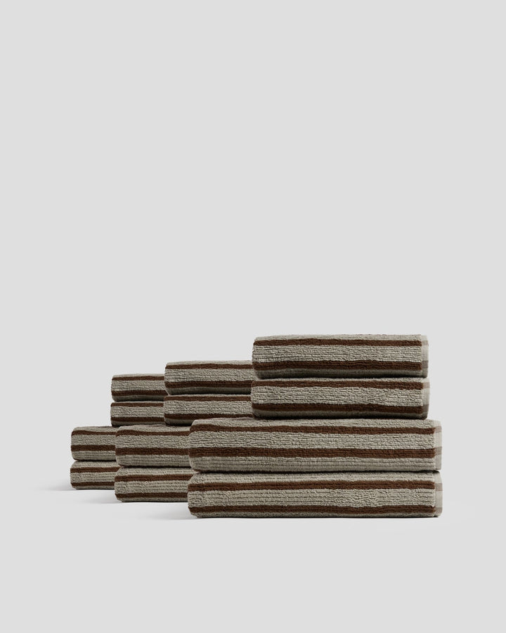 6+6 Organic Resort Stripe Bath Bundle - Moss with Java