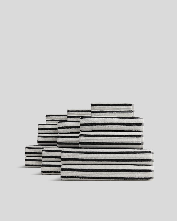 6+6 Organic Resort Stripe Bath Bundle - Plaster with Soft Black