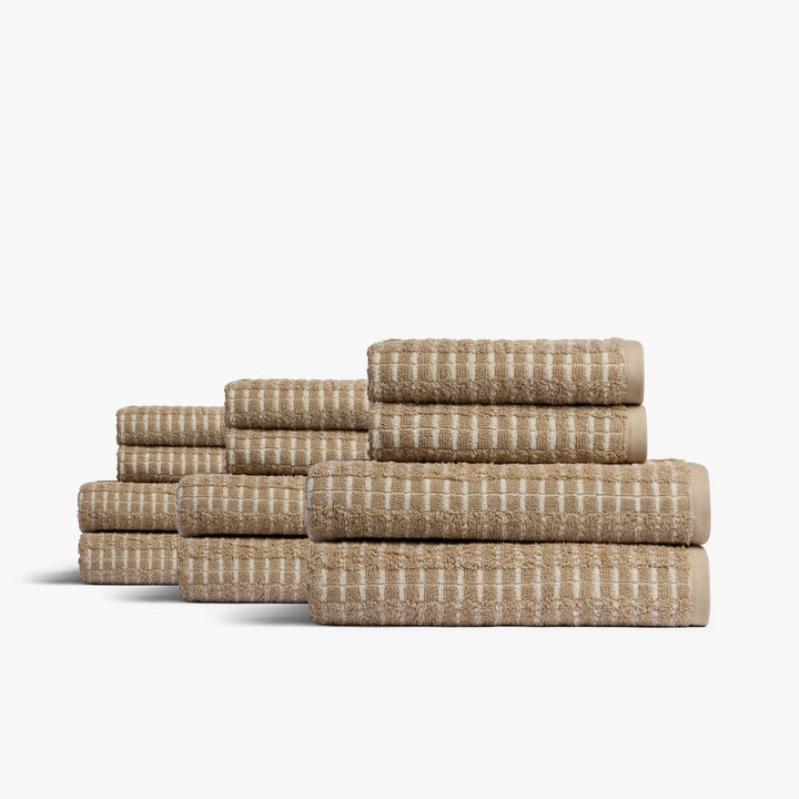 6+6 Organic Ladder Stripe Bath Bundle - Toast and Natural