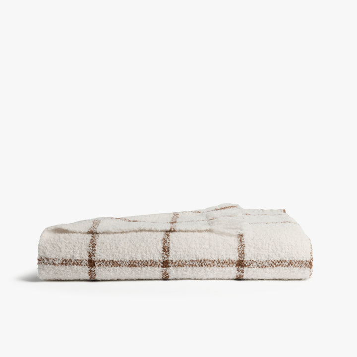 Alpaca Boucle Windowpane Throw (Cream with Tobacco)