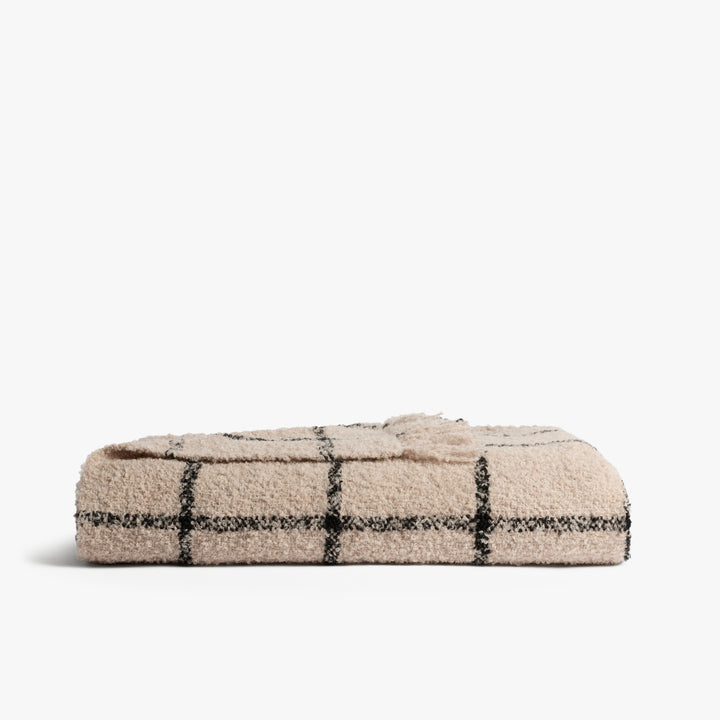 Alpaca Boucle Windowpane Throw (Natural with Onyx)