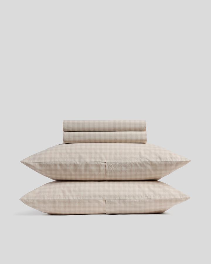 Brushed Cotton Sheet Set - Bone Check F/Q