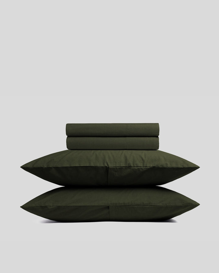 Brushed Cotton Sheet Set - Evergreen K/CK